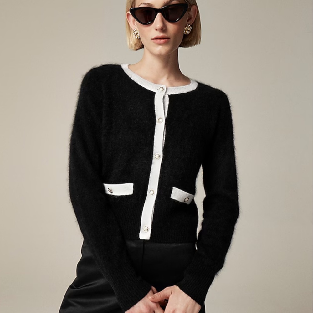 J Crew Brushed cashmere fitted cardigan sweater with contrast trim